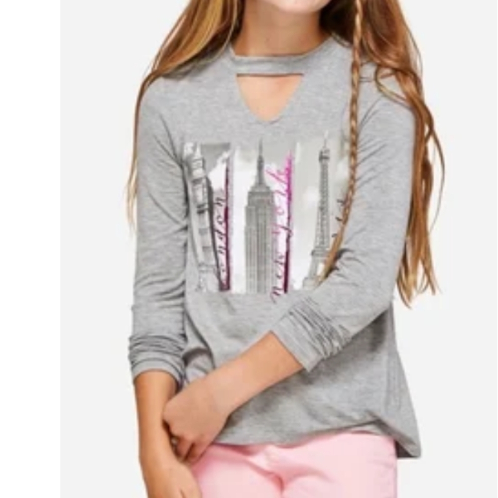 Justice Gray and Pink Graphic Long Sleeve Tee Girls Size 10